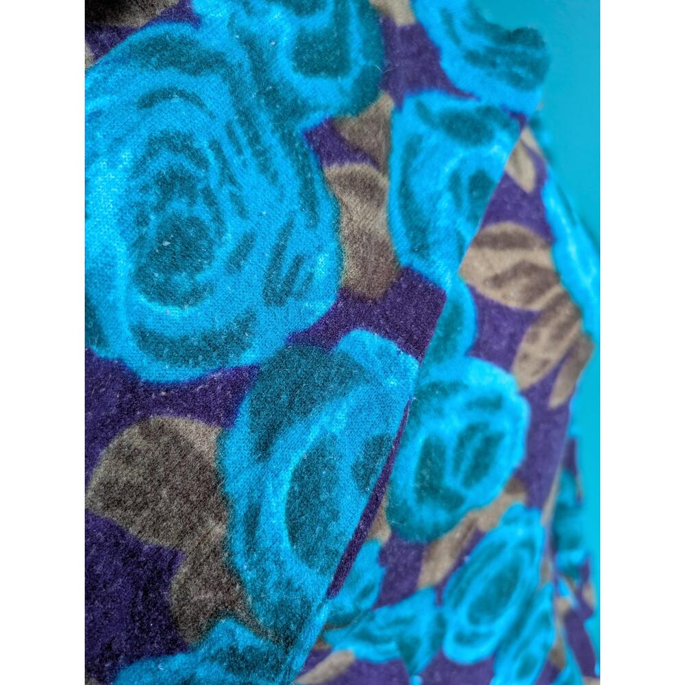 Vintage 80s Blue Floral Dress | Long Sleeve Midi | Bold Retro Statement - Picture 3 of 6